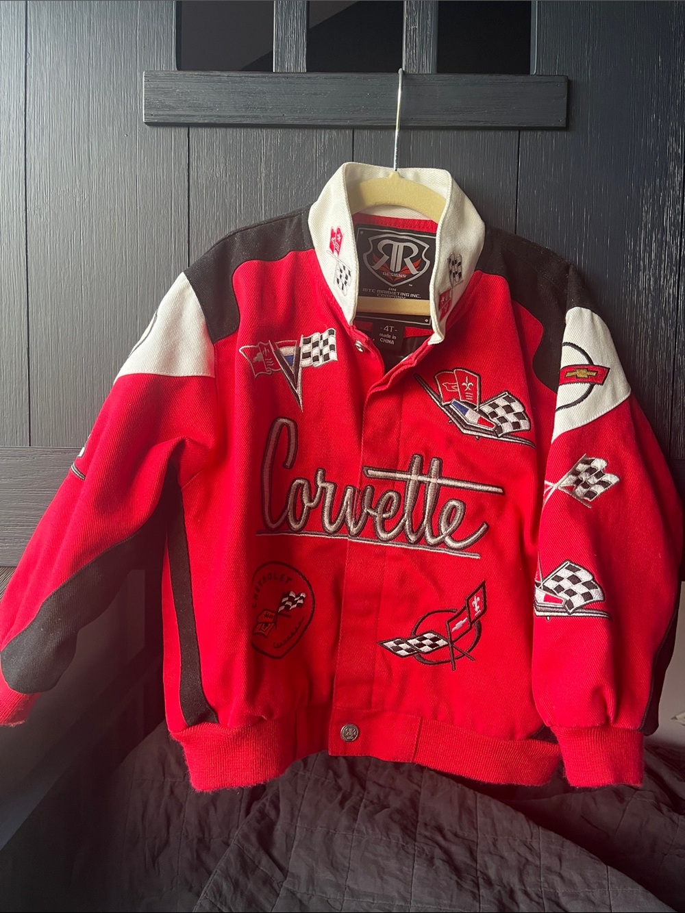 Corvette Red Kids Racing Puffer Jacket with Embroidered Patches